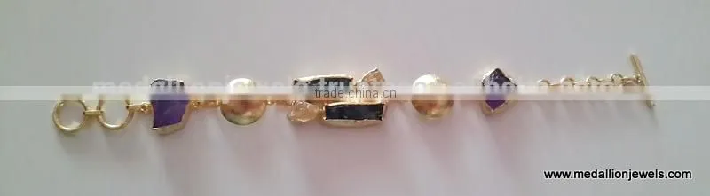 Citrine & Dark Green Kyanite Rough Bracelet, Vermeil 925 Sterling Silver Bracelet, Designer Gold Plated Jewelry