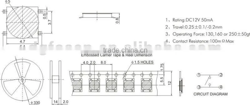 smd mini micro switch 4 pin 12V ROHS TS-1503