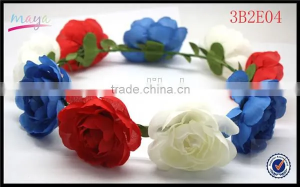 2016 Hot Sale Flower Girl's Flower Crown Halo Hair Wreath White/Blue/Red Flower Wreath Halo