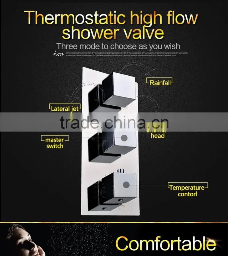 led shower complete set 3 Way in wall thermostatic shower faucet with 360*500mm electric shower + 6 pcs massage body jets