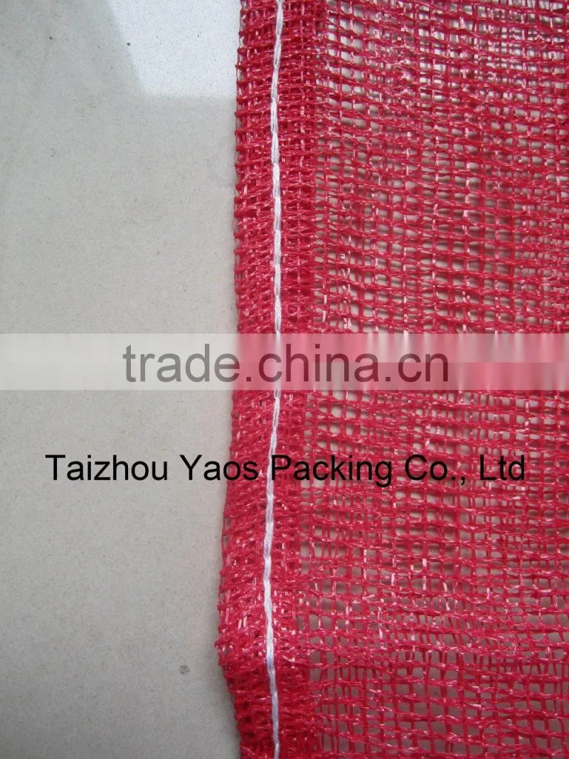 red PP leno mesh bag plastic plain onions bag label bag logo bag