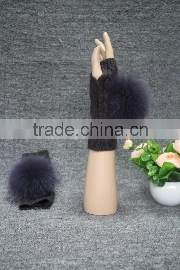Factory price women's leather gloves with rex rabbit fur/black gloves