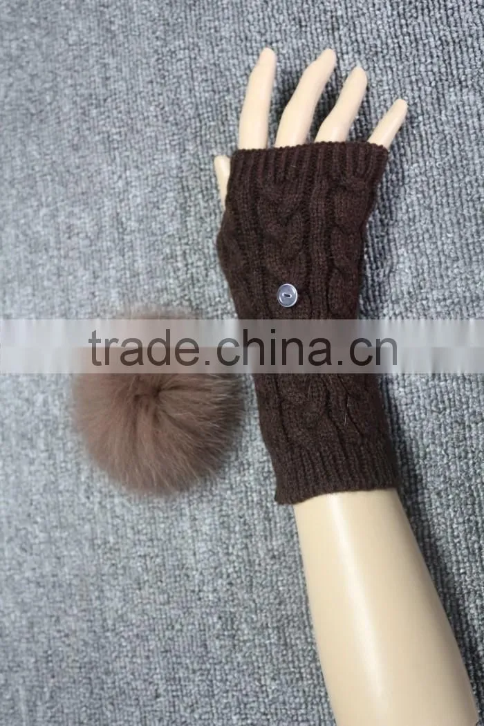 women knitted wool fingerless gloves fox fur wool gloves driving wool gloves