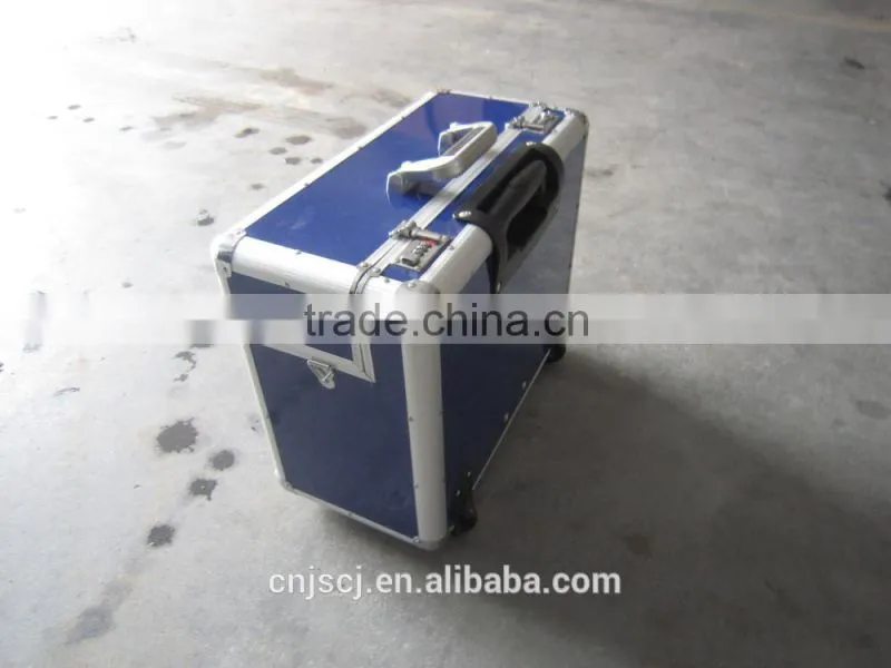 blue export useful abs locking aluminum tool case, permanent protection aluminum trolley carrying case