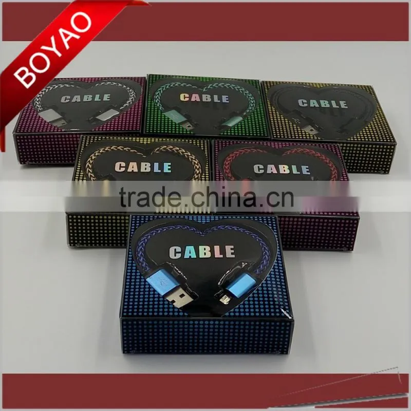 2016 Fashion factory price braided usb charging cable, 100cm round usb charging cable CE FCC ROHS