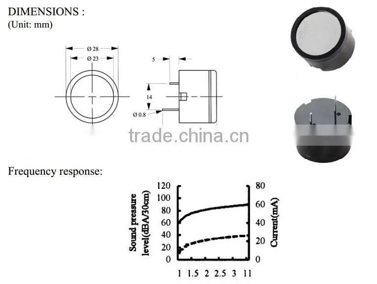 FB-28SP01-PT small loud pulse tone piezoelectric buzzer with 2pins (FBELE)