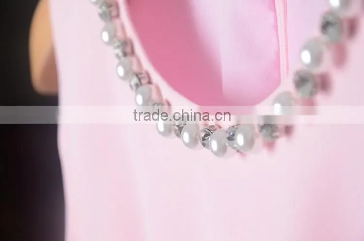 Wholesale Bady Pink Sleeveless Women Dresses Beads Embellished Summer Dresses