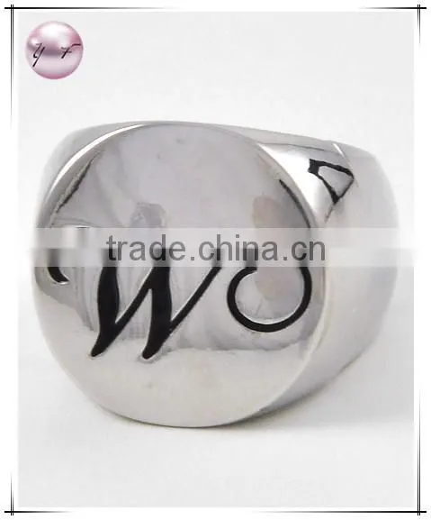 Rhodiumized Metal Black Epoxy letter Stretch Ring