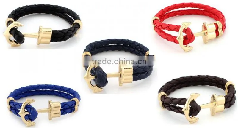 Bright silver anchor hook bracelet with color nylon rope bracelet