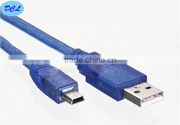 Transparent blue USB2.0 cable Male to Mini 5PIN 5m