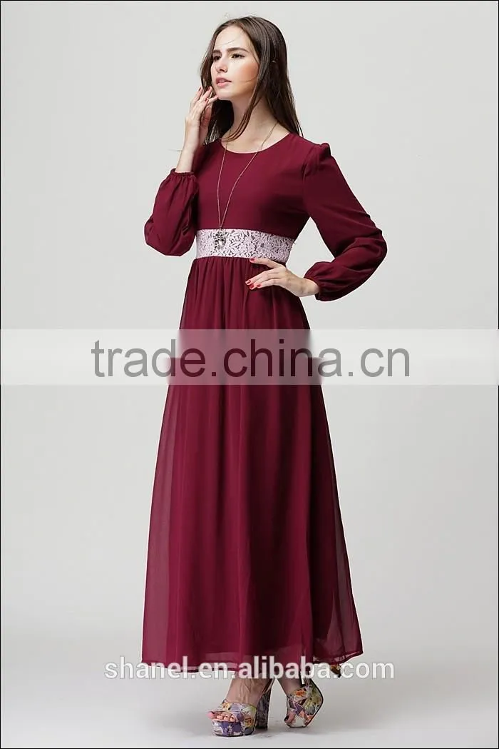 hot sale chiffon baju muslim abaya dress lace waist muslim kaftan abaya