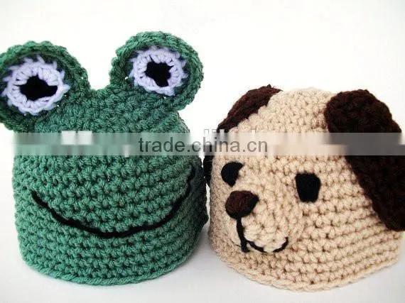 2014 100% Acrylic Plain Knitted Animal Frog Baby Hat