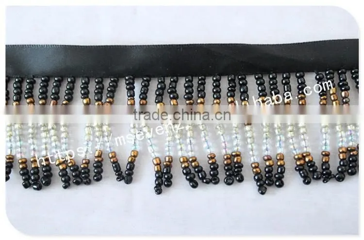 Newest design 7cm width webbing handmade beaded fringe wholesale