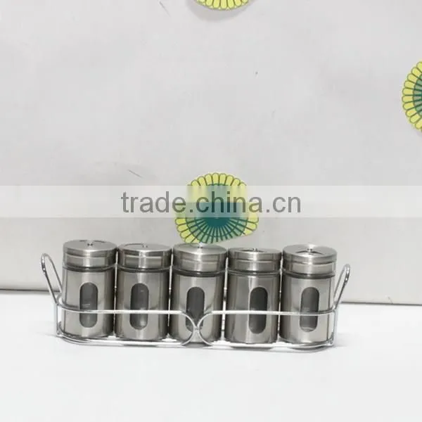 metal coated glass salt and pepper shaker with metal rack