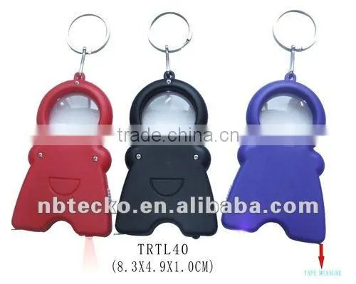 Hot selling multi-function keychain with tape measure and magnifier and LED flashlight