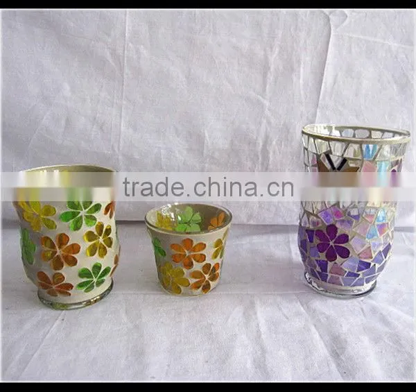 Home Decor Colored Mosaic Style Hurricane Glass Candle Holder