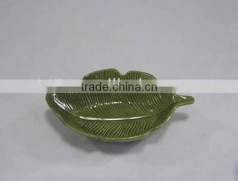 ceramic green leaf shaped fruit plate