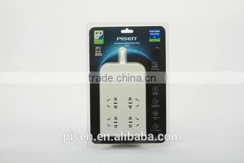 Pisen 1.8m 6ft Cable One Switch Child Protection Pasteable Euro Plug 4 Outles Smart Power Strip With 1A 2.4A 2.4A USB Charger