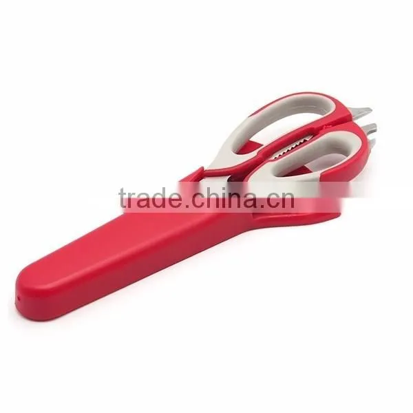 Stainless Steel Plastic Multi-function Kitchen Scissors Chicken Bone Scissor with Magnetic Holder Cover