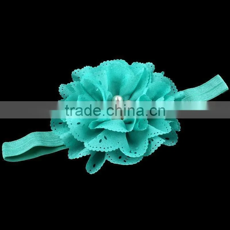 handmade fabric flower headband with pearl center for kids hair accessories