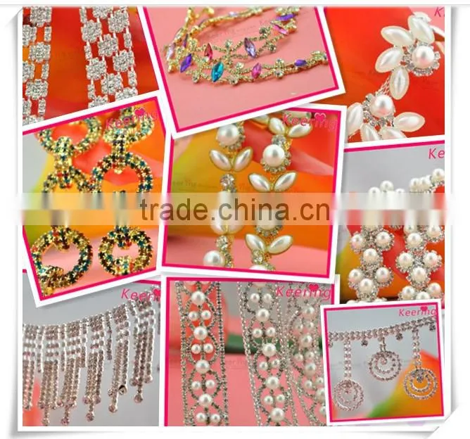 Crystal roll pink rhinestone cup chain with gold claw WRC-012