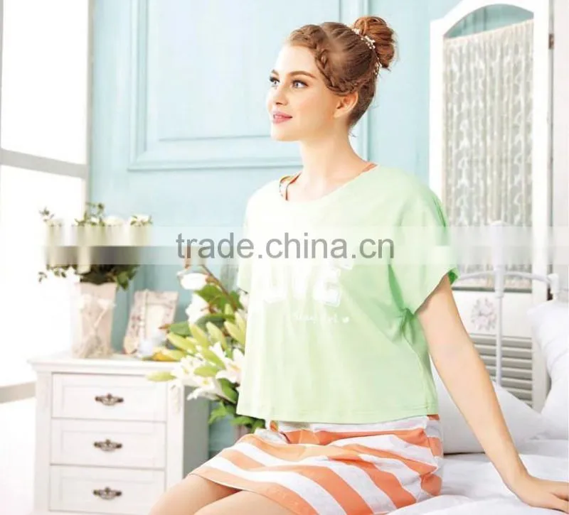 Two piece women's sleepwear set with t shirt and shorts as sleepwear suit for summer