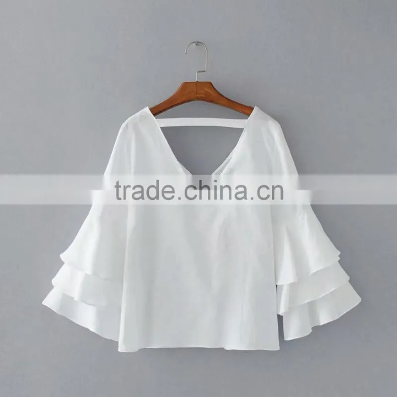 Women latest designs breathable plain white linen blouse