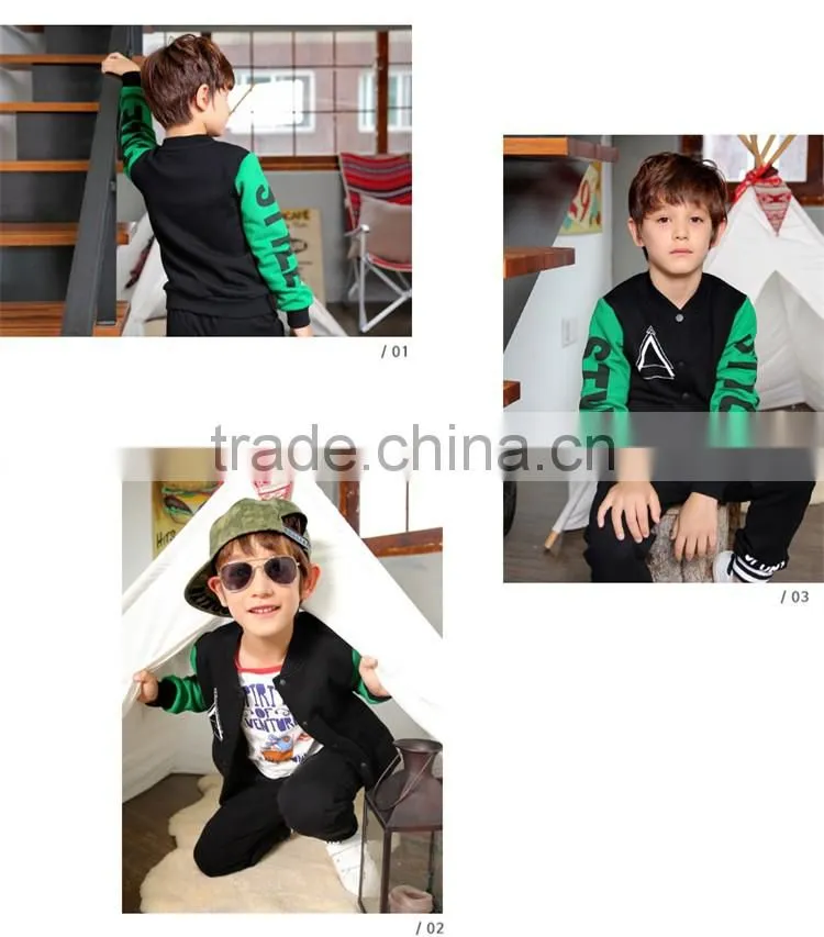 fashion new style children boys printed leg and chest color block sleeve jacket