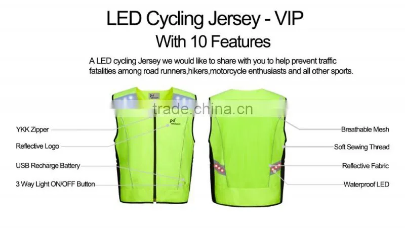 Outdoor hi vis LED reflective men bicycle clothing
