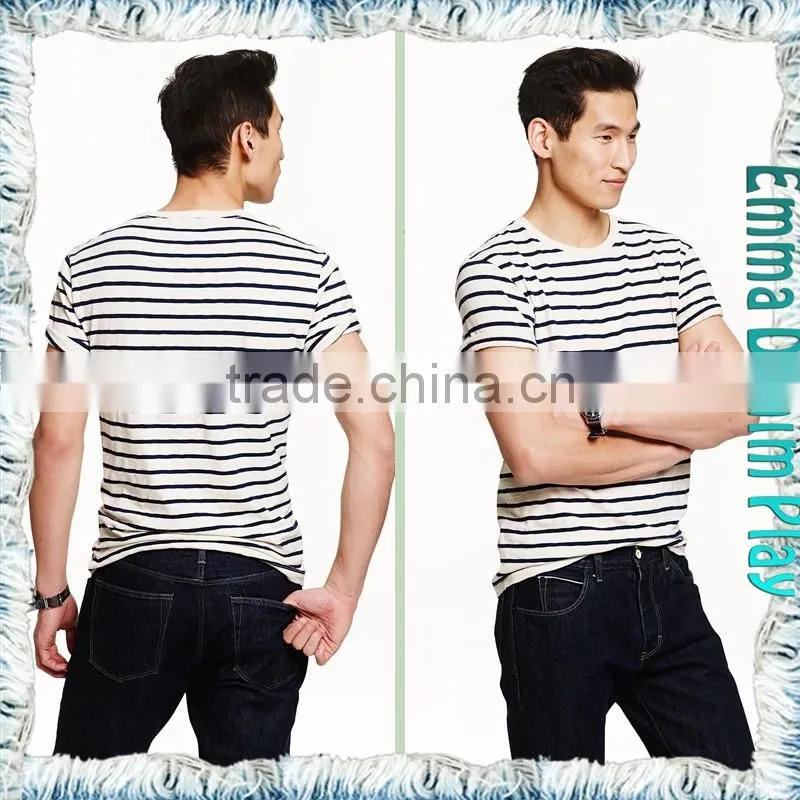 2017 Mens New Pattern Stylish White Black Striped Combed Cotton O Neck T-Shirts Wholesale