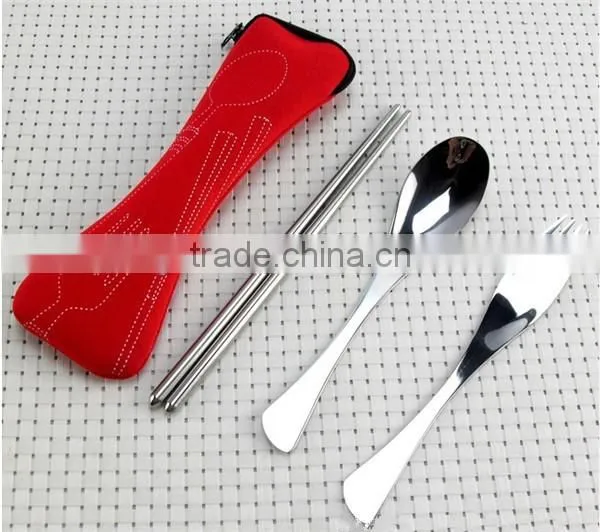 3 Pcs/lot New Fork Spoon Chopstick Travel Stainless Steel Cutlery