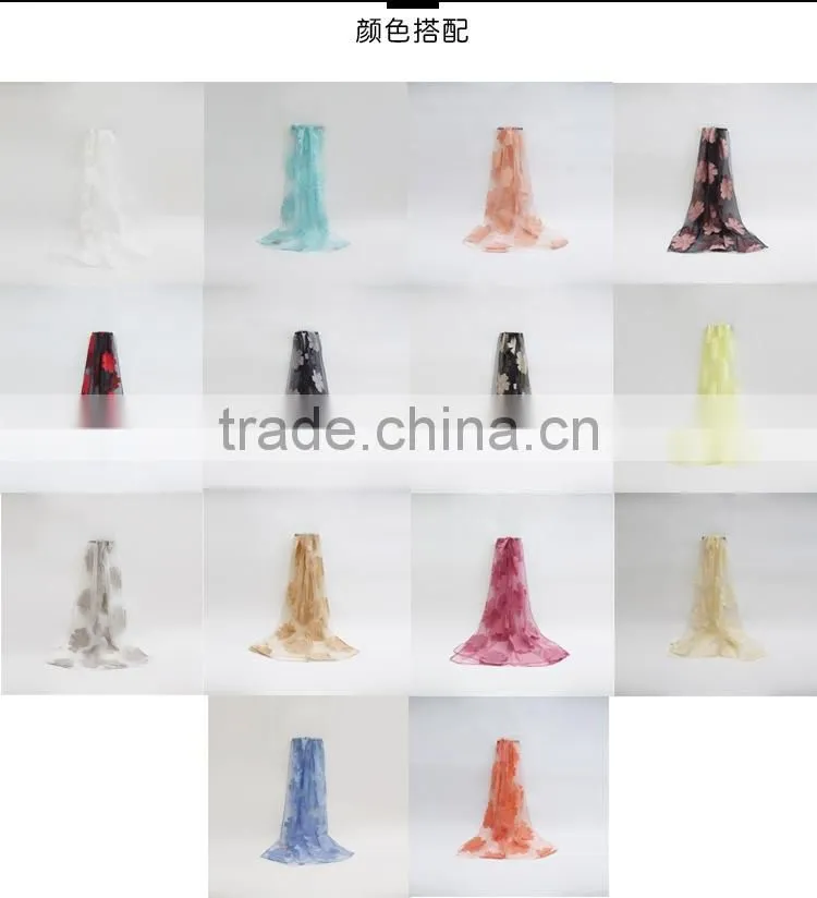 Transparent flower Silk lady neck scarf for custom