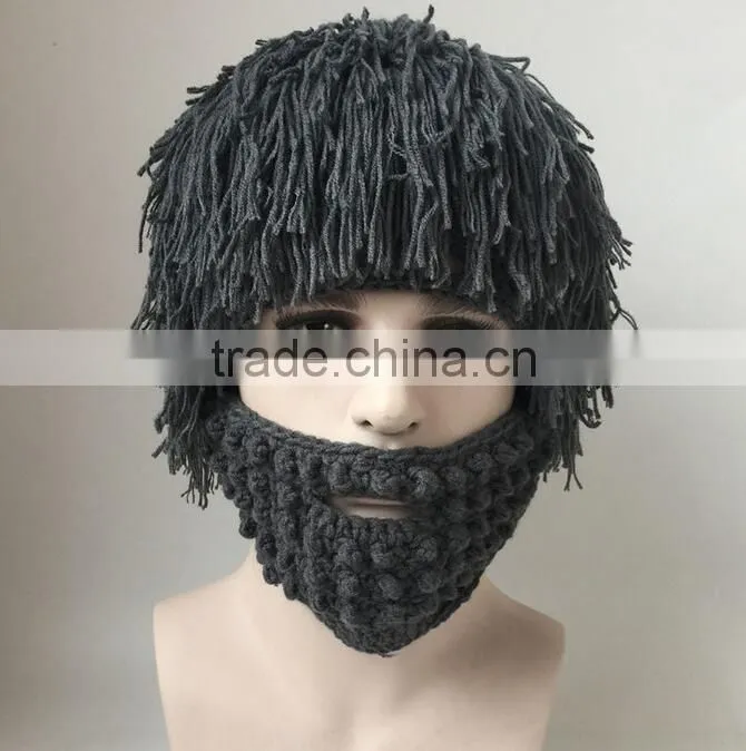 Hot Sell Men Barbarian Knit Crochet Beanie Hat Mad Scientist Wig Mustache Cap Beard Hat