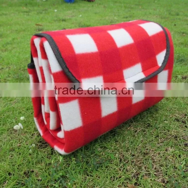 Nylon oxford/2mm sponge/printed fleece plaid 3 layers picnic camping blanket rug mat picknick decke