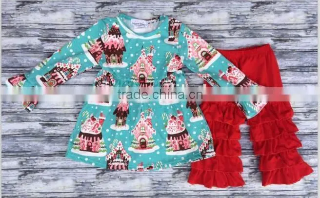 Wholesale Boutique Children Clothing Ruffle Baby Christmas style Clothing Girls Fall Clothes