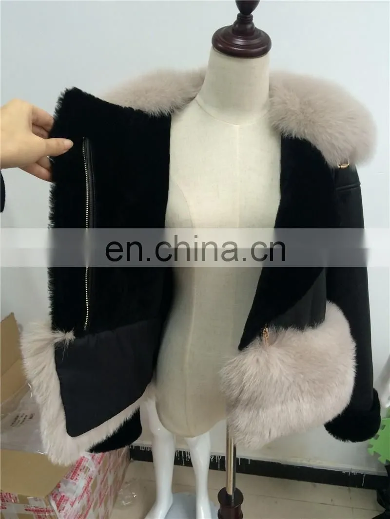 Modern New Style Real Fox Fur Collar Jacket Fashion Mongolian Lamb Skin Fur Coat