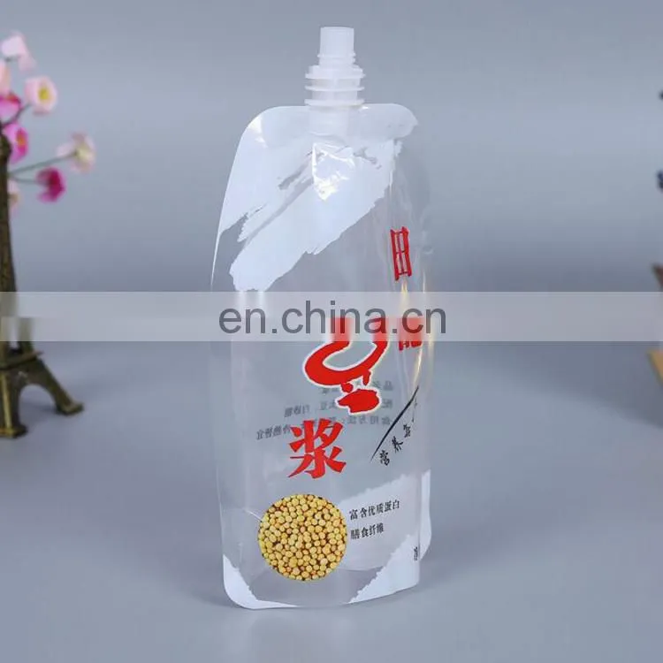 manufacturer customized transparent plastic reusable spout pouch for soymilk/juice liquid drinking pouch with 250ml