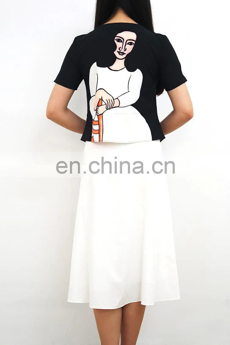 2015 New Fashion Portraits printed High Waist Slim Skirt Ladies Pleated Skirt Black and white printing skirt
