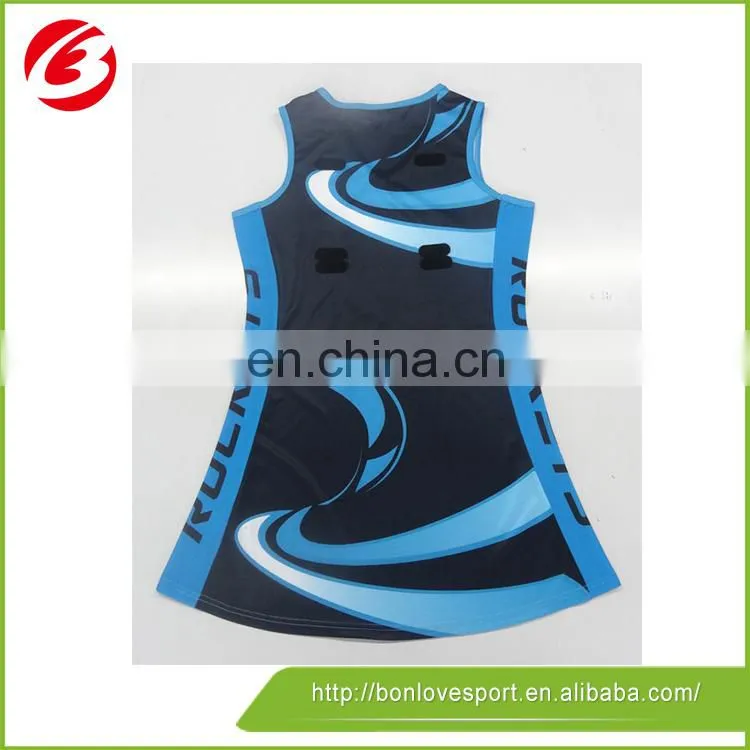 Cheap wholesale custom design netball jersey by lycra fabric