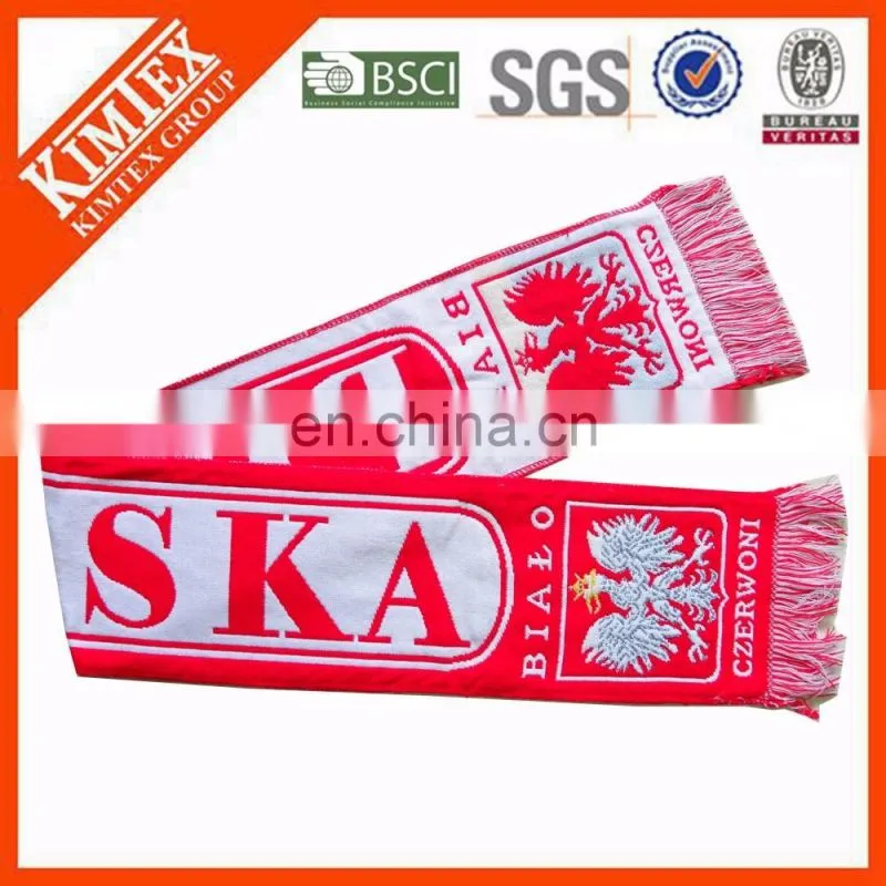 Promotional poland custom woven knitted football scarf