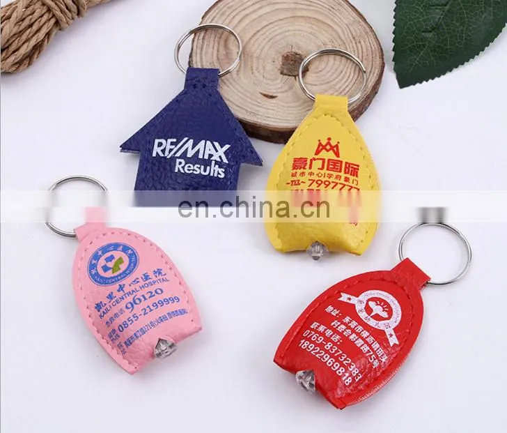 custom brand logo PU leather keychain with led light imitation fake leather led QR keychain cheap promotional gifts 2017