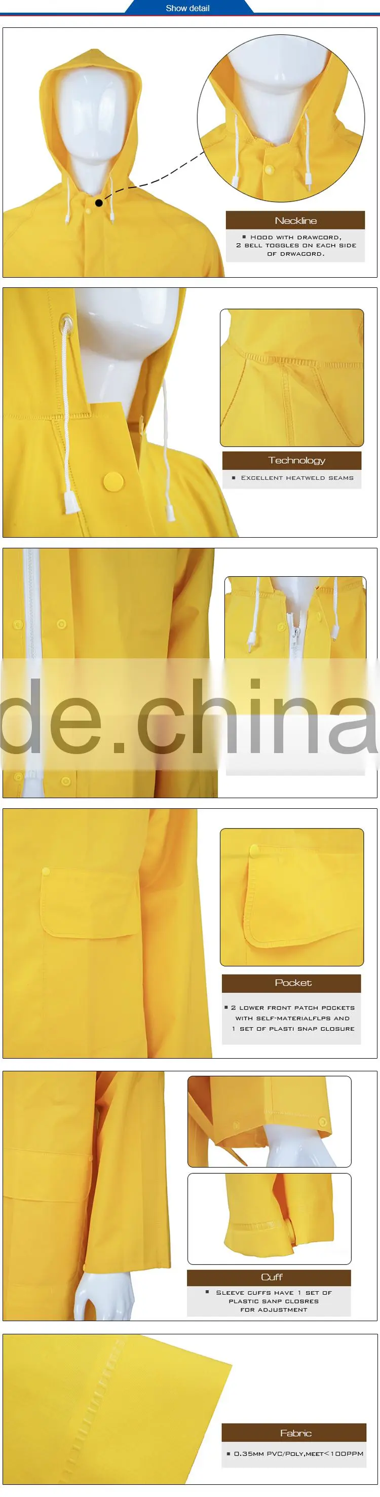 24 hours replied PVC/Polyester 90cm Length Raincoat PVC Rain Jacket RC005