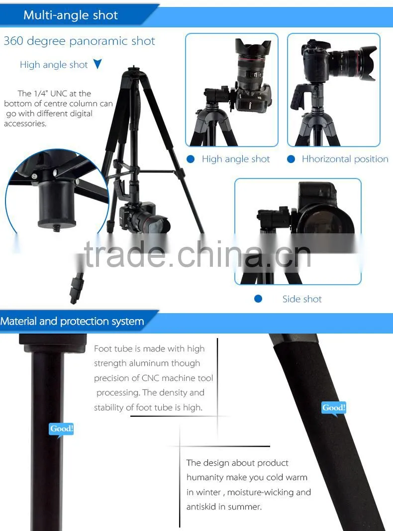 heavy duty 1.8m 4secion Portable Fashionable multi-functional professional tripod with ball head