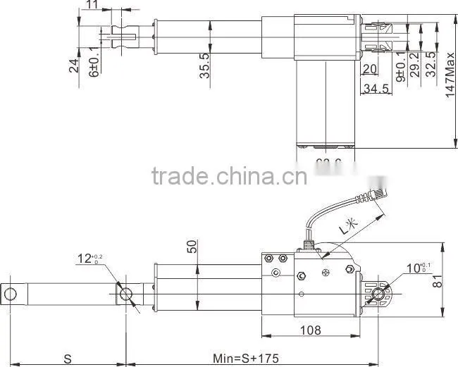 High quality 12V linear actuator with thrust 6000N