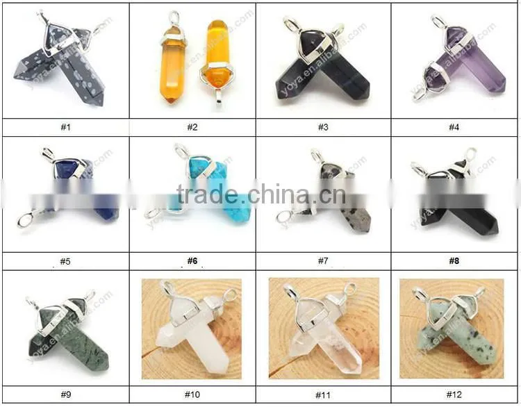 JF2251#60 Wholesale Rainbow Plated Natural Stone Point Pendants,Chakra Hexagonal Pendant