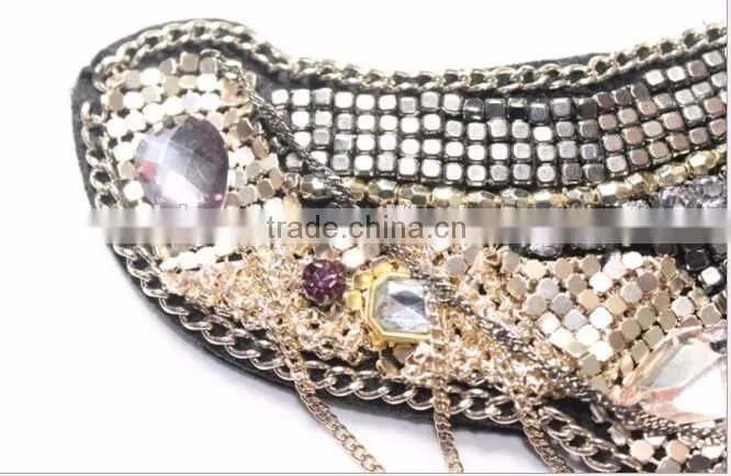 Factory Customize Handmade Stone Cloth Collar, Metallic Chain Metal Piece Clothing False Collars