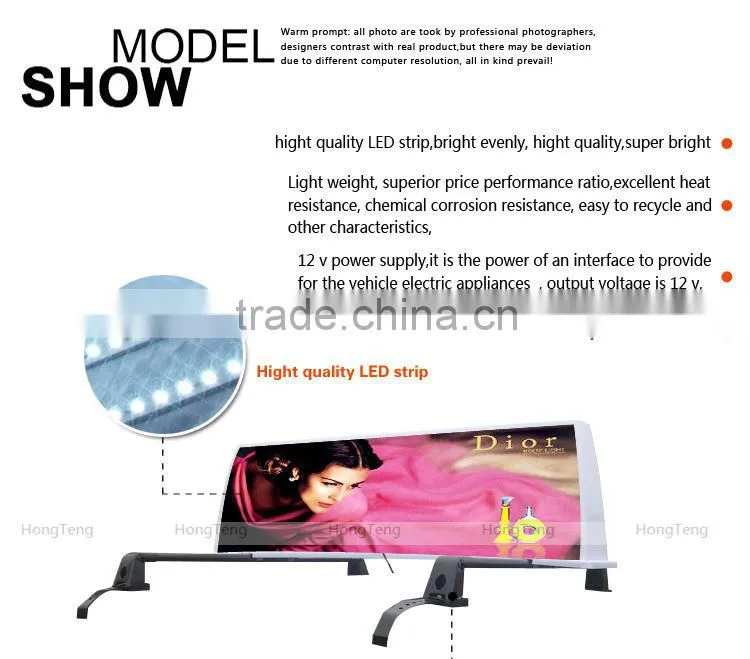 Auto lighting slim led taxi top advertising