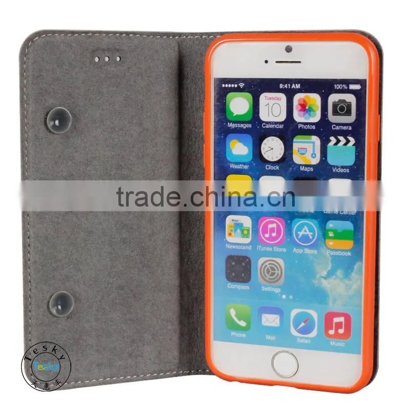 new 2014 luxury genuine leather case with suckers for iphone 6