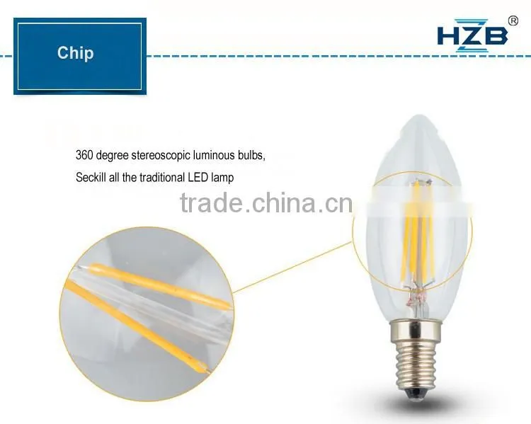 New 2015 E14 LED Lamp Filament Glass Housing Blub 220V 2W 4W Light Brightness 360 Degree Retro Candle Chandelier lampade