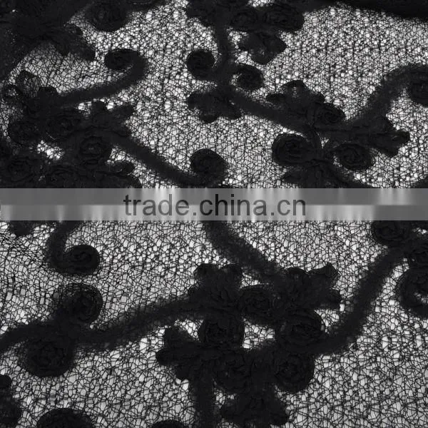 superior quality netting bottom chiffon ribbon flower embroidery lace